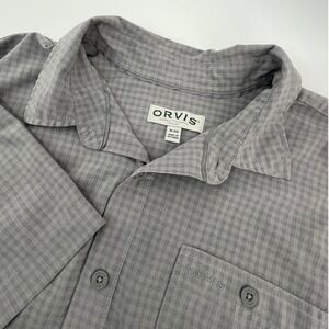 Orvis Button Down Shirt Mens XL Grey Micro Check Short Sleeve Utility Pocket